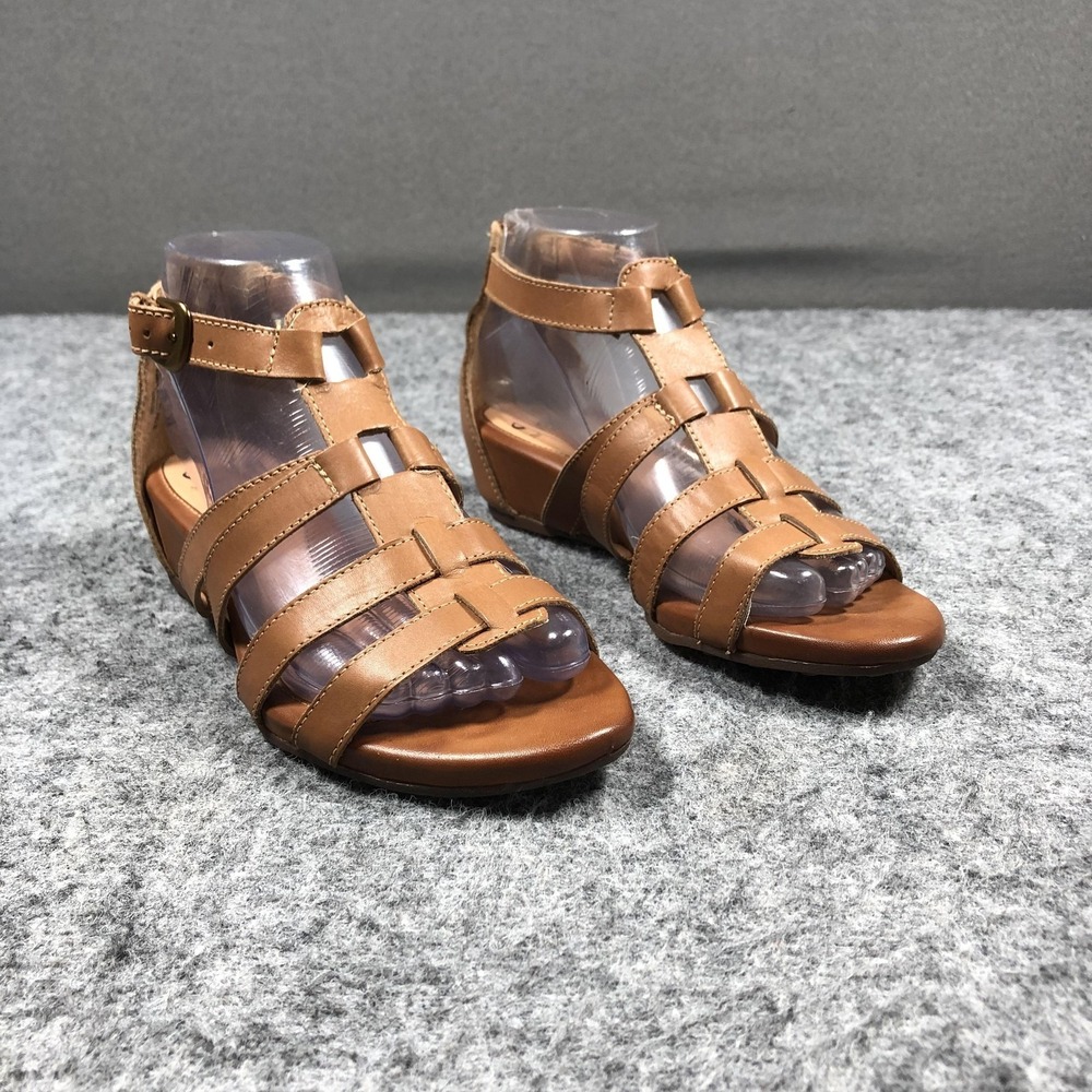 Sofft Sandals Womens Size 6.5 Brown Leather Gladiator Wedge Zip Comfort Shoes